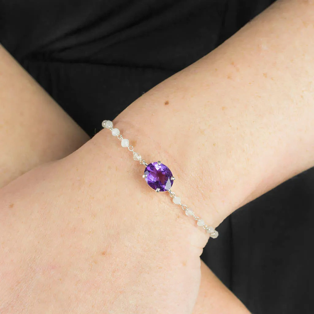 Amethyst and Rainbow Moonstone Bracelet