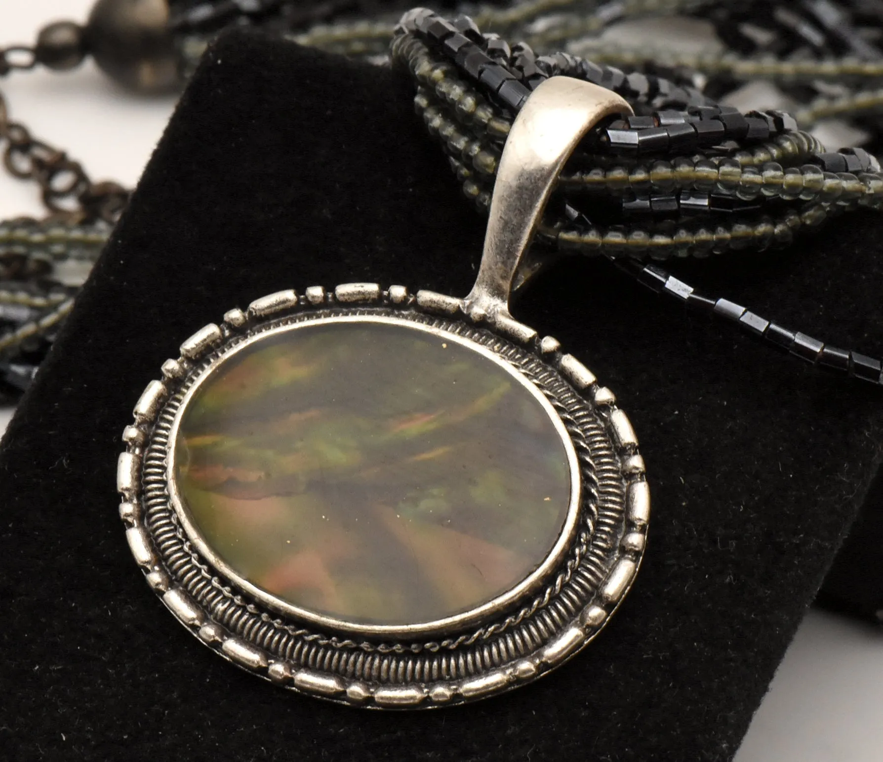 Ammolite Pendant on Multi-Strand Beaded Necklace