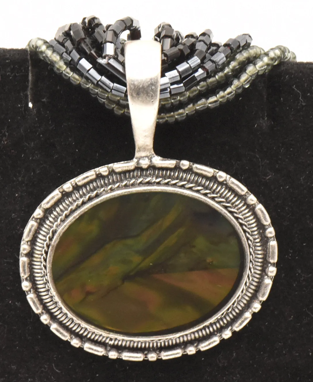 Ammolite Pendant on Multi-Strand Beaded Necklace