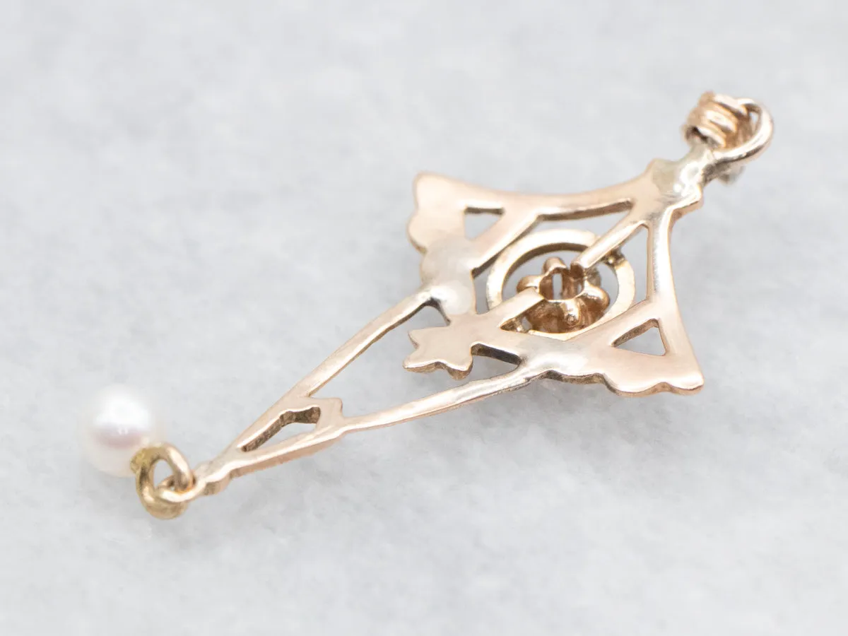 Antique Diamond and Swinging Pearl Lavalier Pendant