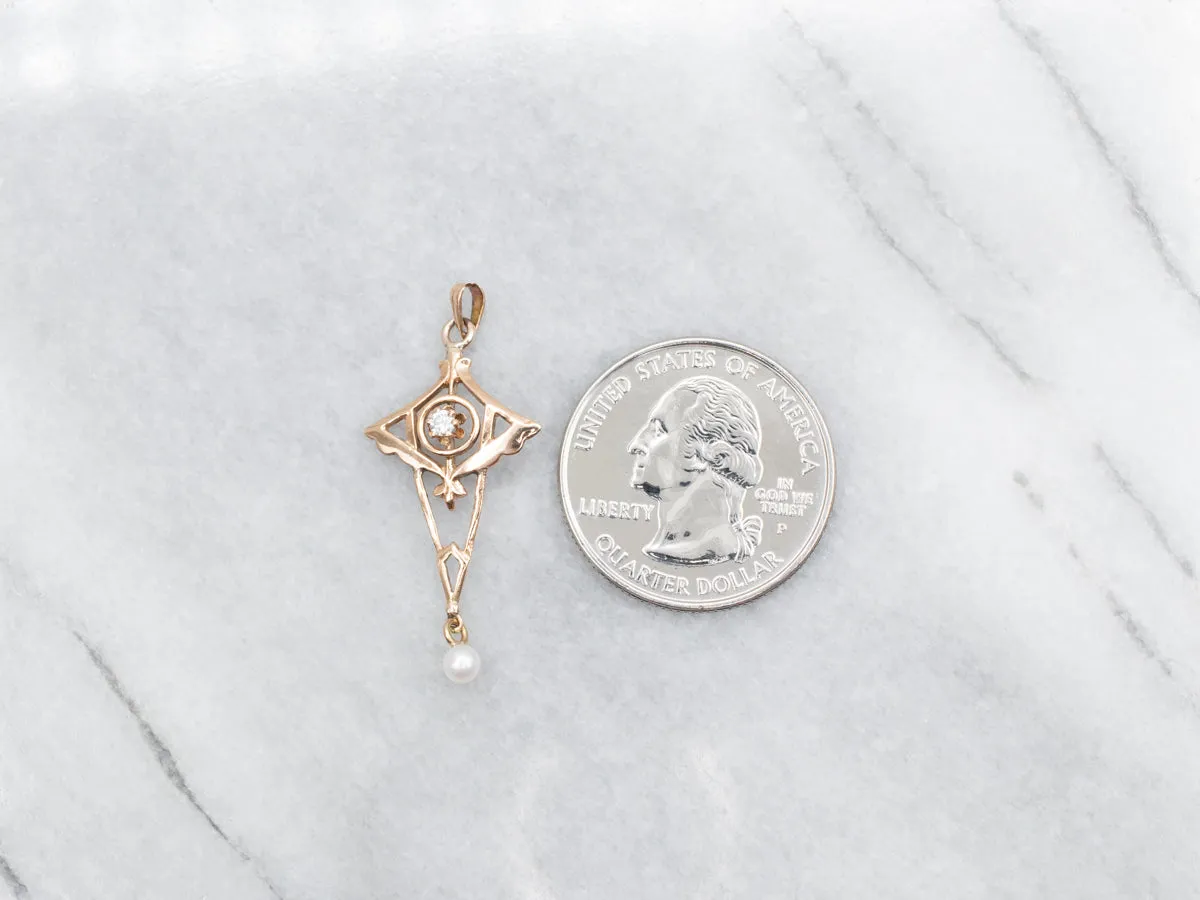 Antique Diamond and Swinging Pearl Lavalier Pendant