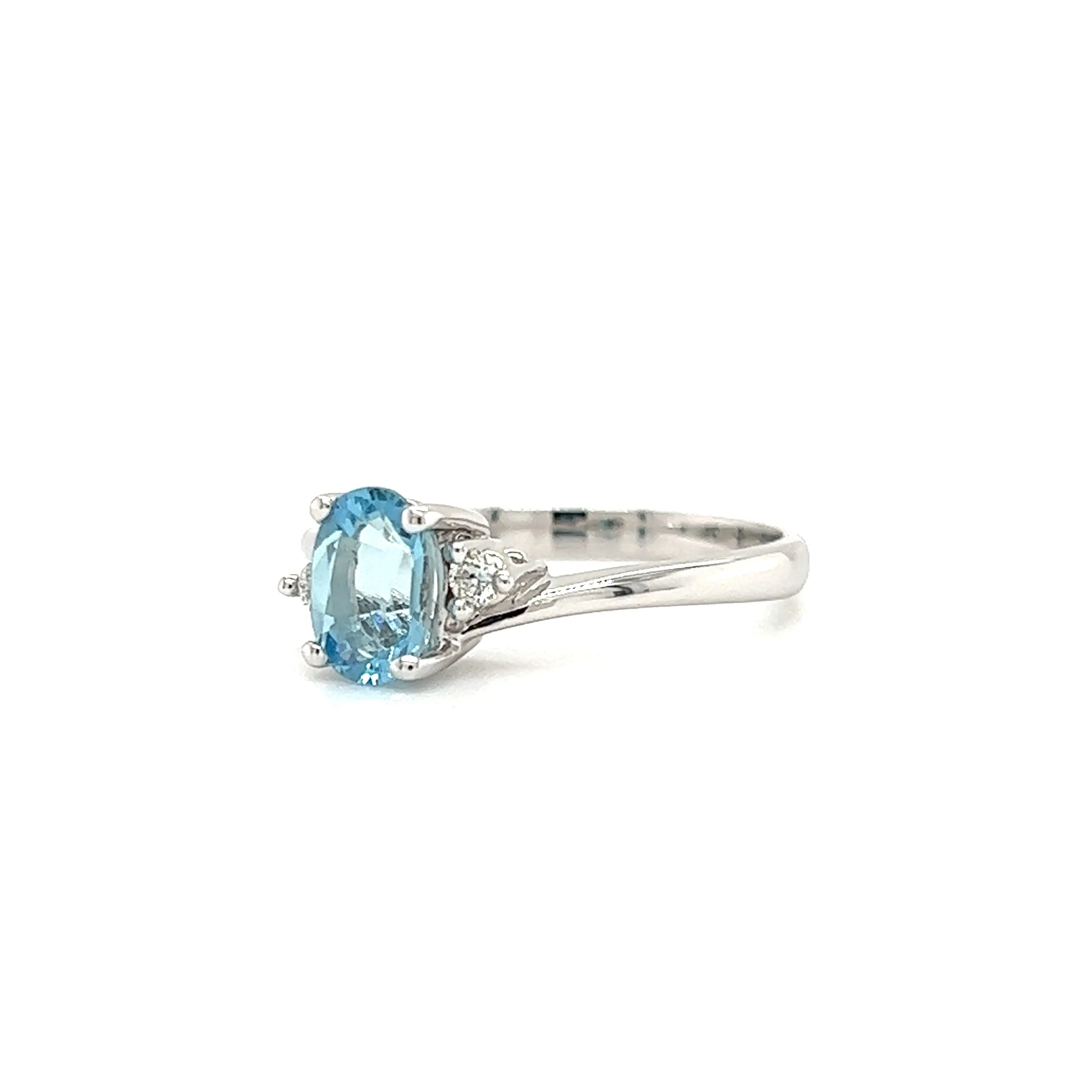 Aquamarine Bypass Ring with Two Side Diamonds in 14K White Gold