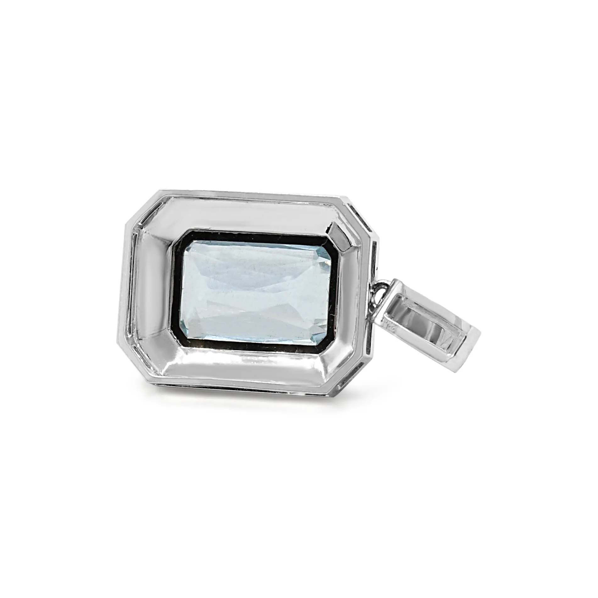 Aquamarine, Diamond & Black Enamel Pendant