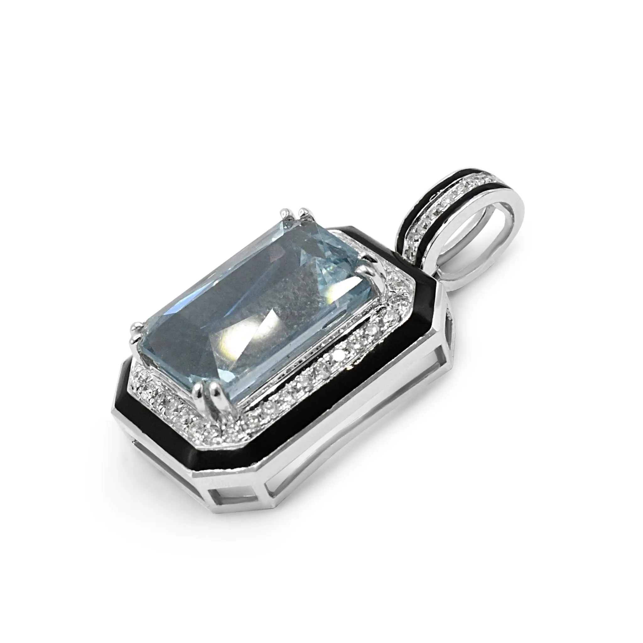 Aquamarine, Diamond & Black Enamel Pendant