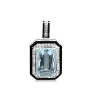 Aquamarine, Diamond & Black Enamel Pendant