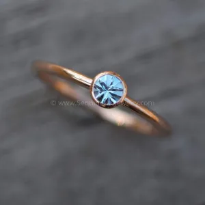 Aquamarine Rose Gold Stacking Ring - Precision Cut Aquamarine Ring - Aquamarine Bezel Ring