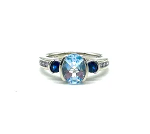 Aquamarine, sapphire and diamond ring