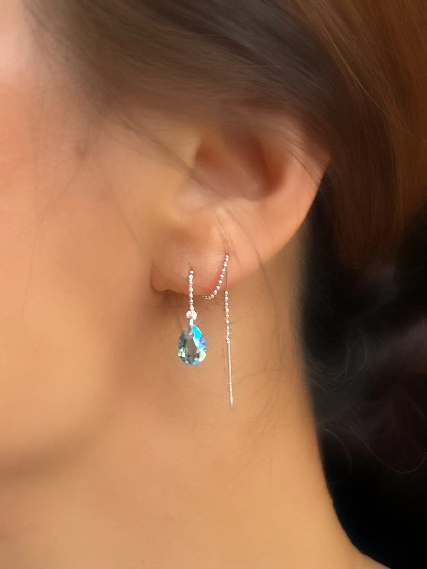 Aquamarine Shimmer Threader Earrings