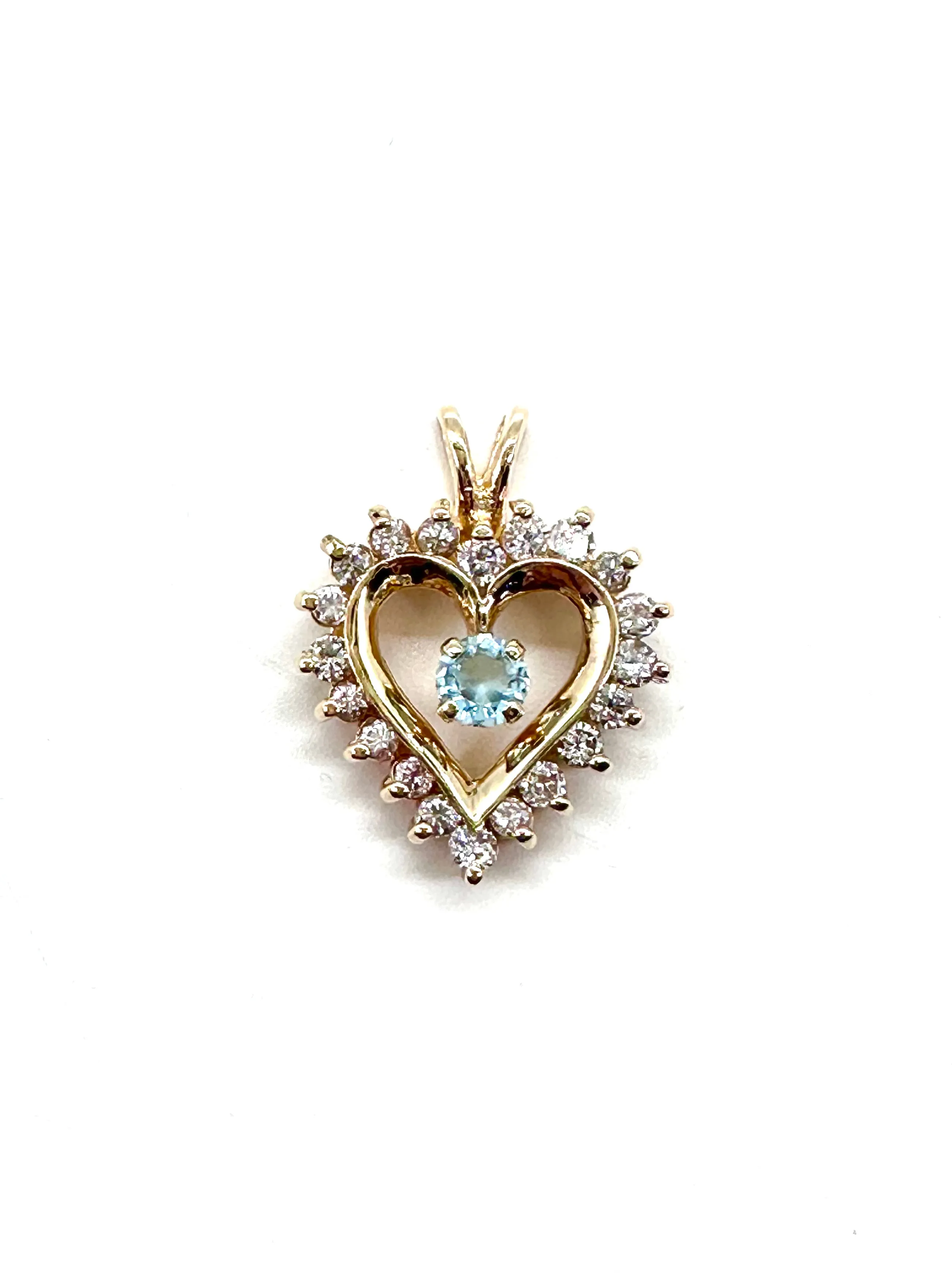 Aquamarine with diamond heart halo pendant