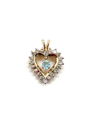 Aquamarine with diamond heart halo pendant