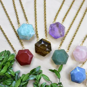 Astris Gold Gemstone Hexagon Necklace