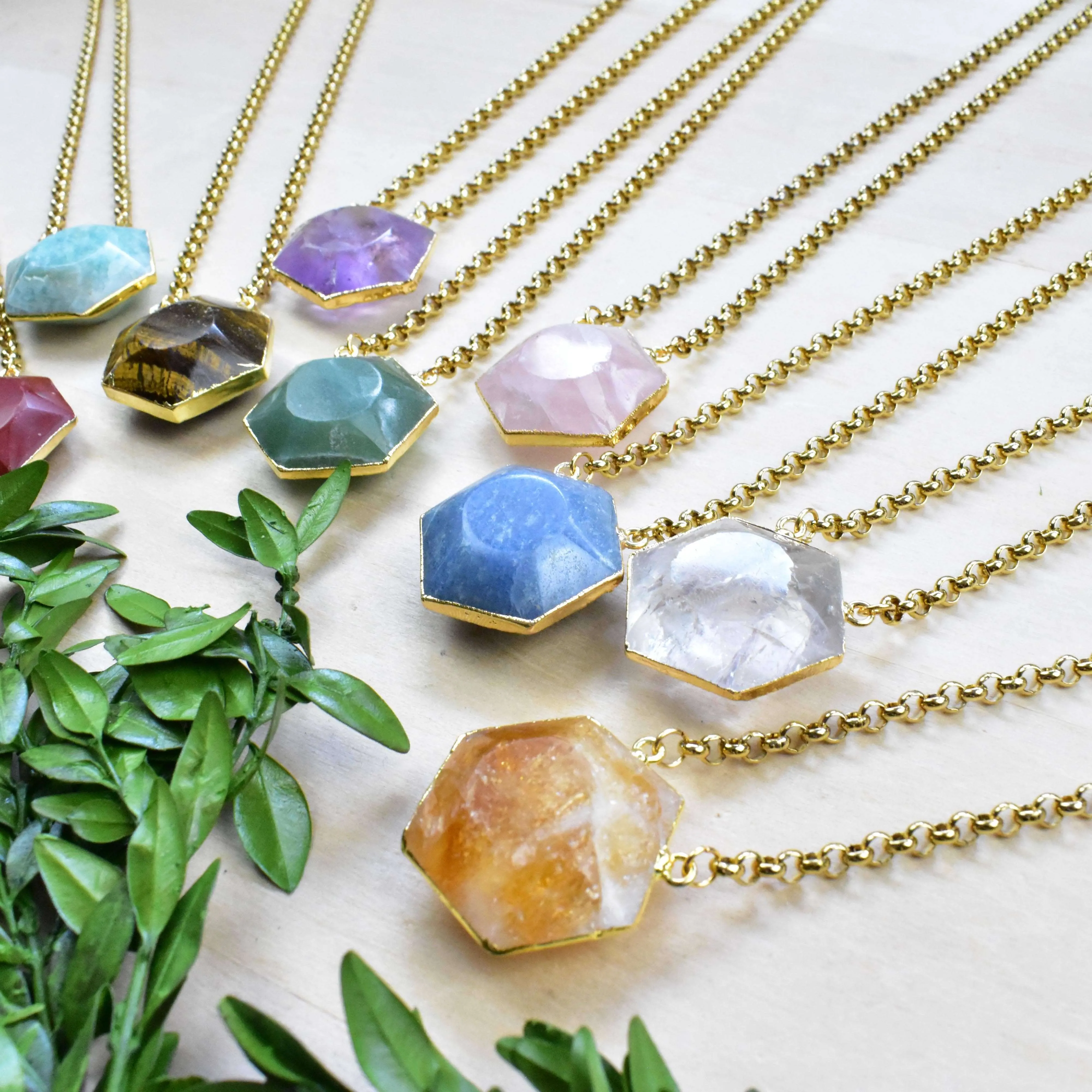 Astris Gold Gemstone Hexagon Necklace