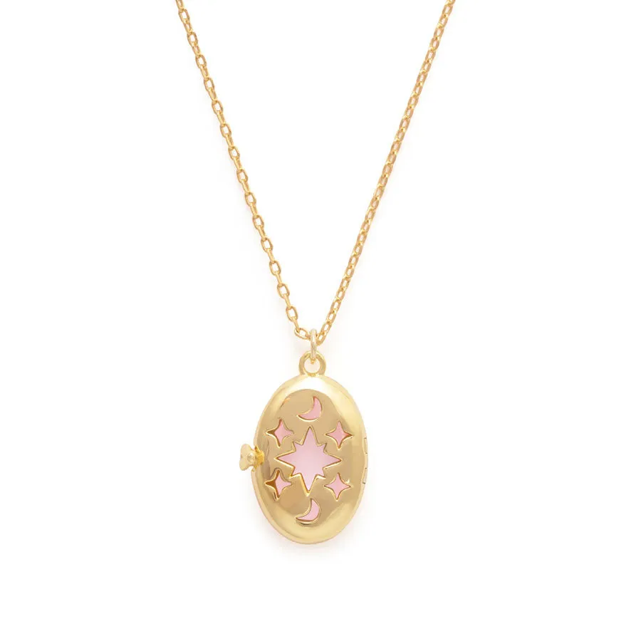 Aura Rose Quartz Gold Locket Necklace