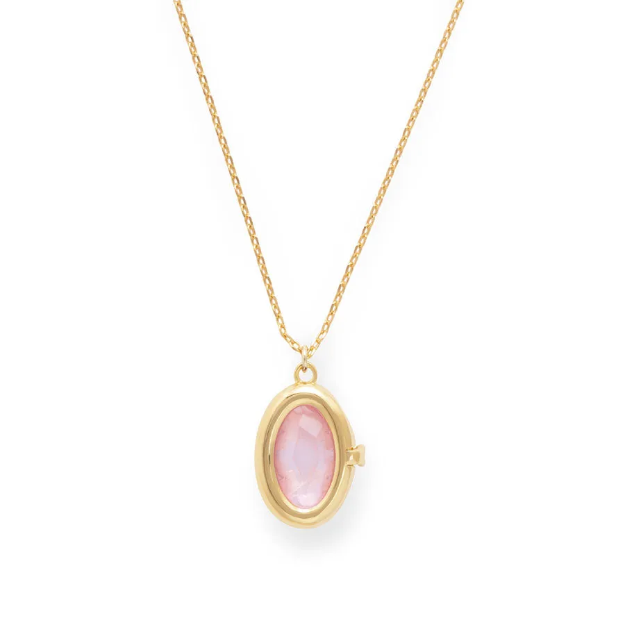 Aura Rose Quartz Gold Locket Necklace