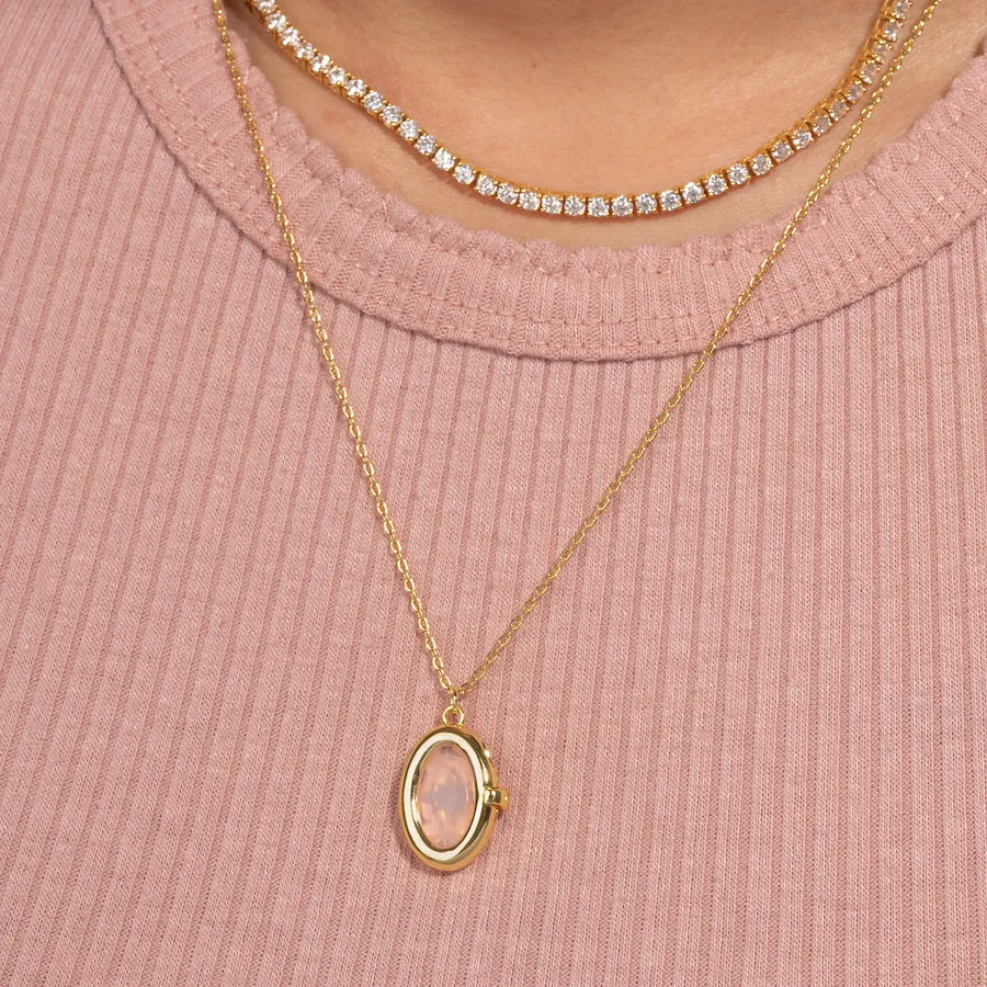 Aura Rose Quartz Gold Locket Necklace