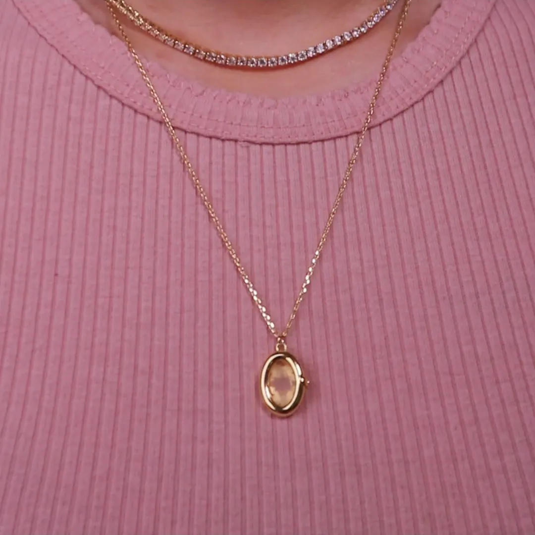 Aura Rose Quartz Gold Locket Necklace