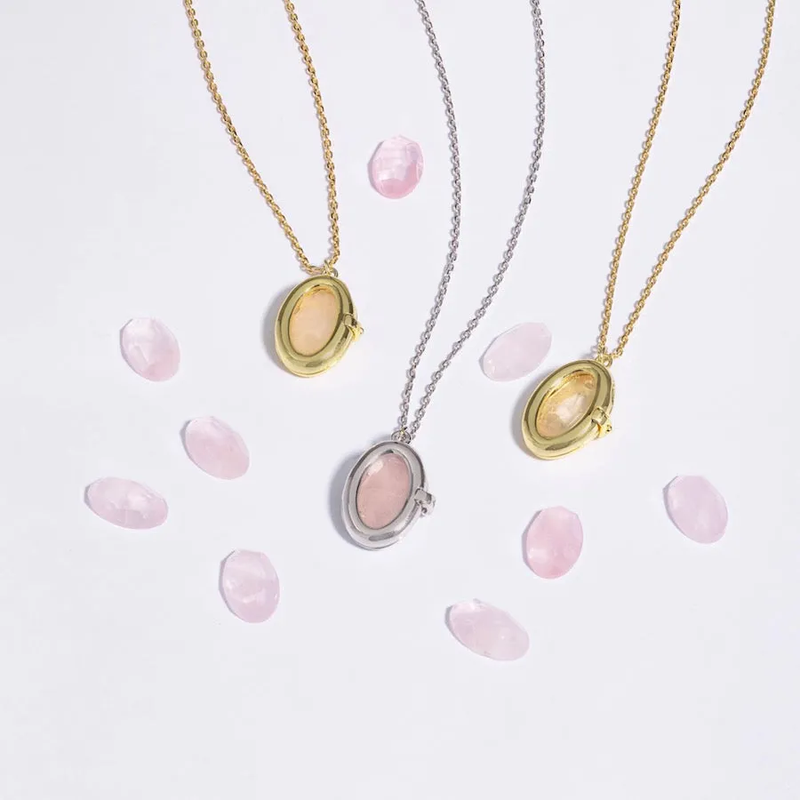 Aura Rose Quartz Gold Locket Necklace