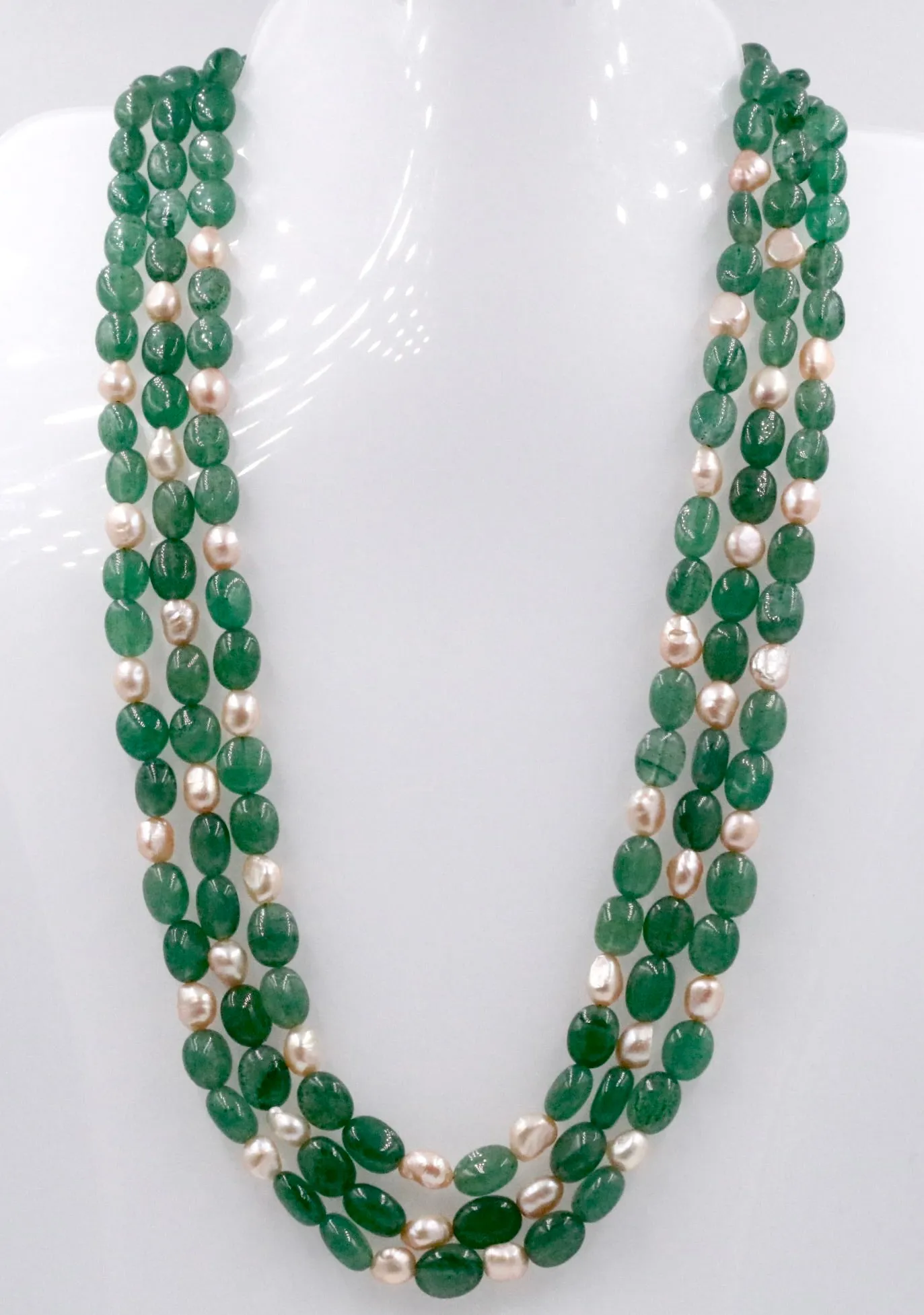 Aventurine and Fresh Water Pearl Necklace Emerald Quartz Russian Emerald Quartz Cultured Pearl Indian Necklace Layered Necklace SKU: 6143355