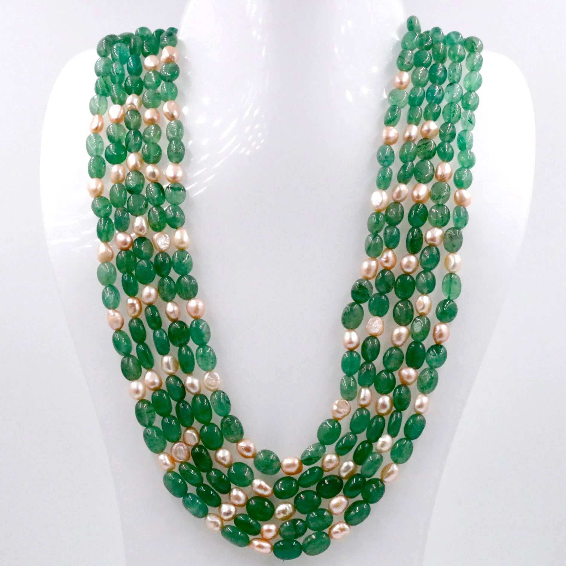 Aventurine and Fresh Water Pearl Necklace Emerald Quartz Russian Emerald Quartz Cultured Pearl Indian Necklace Layered Necklace SKU: 6143355