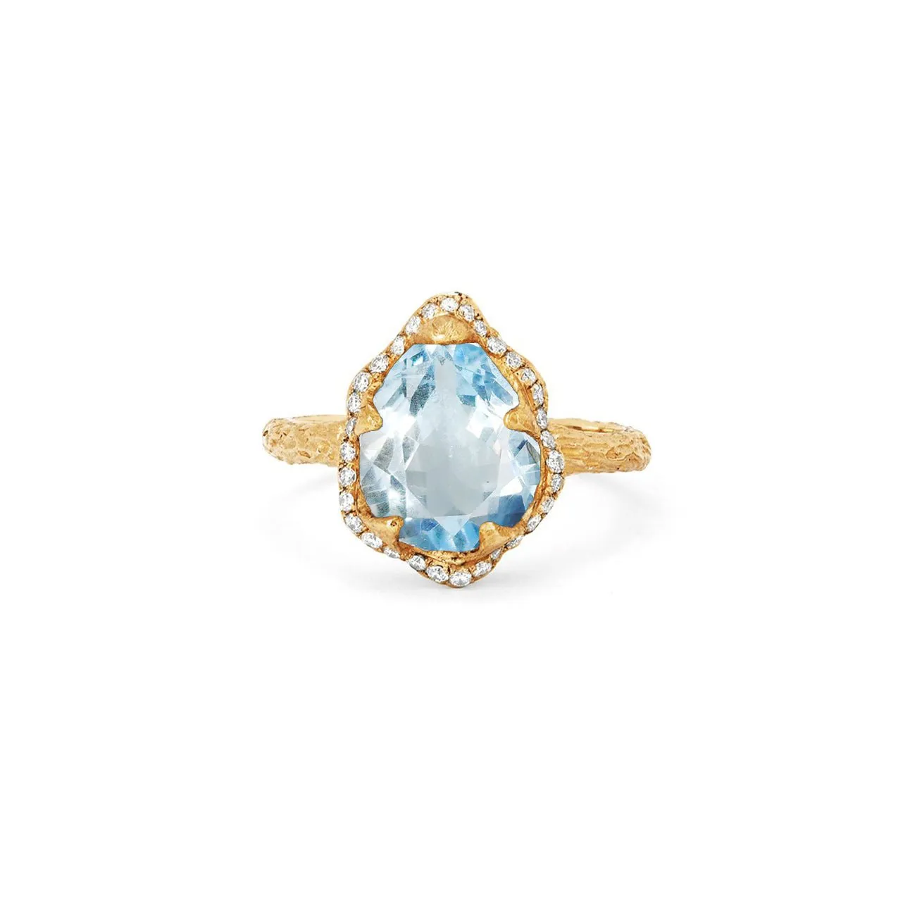 Baby Queen Water Drop Aquamarine Ring with Full Pavé Diamond Halo