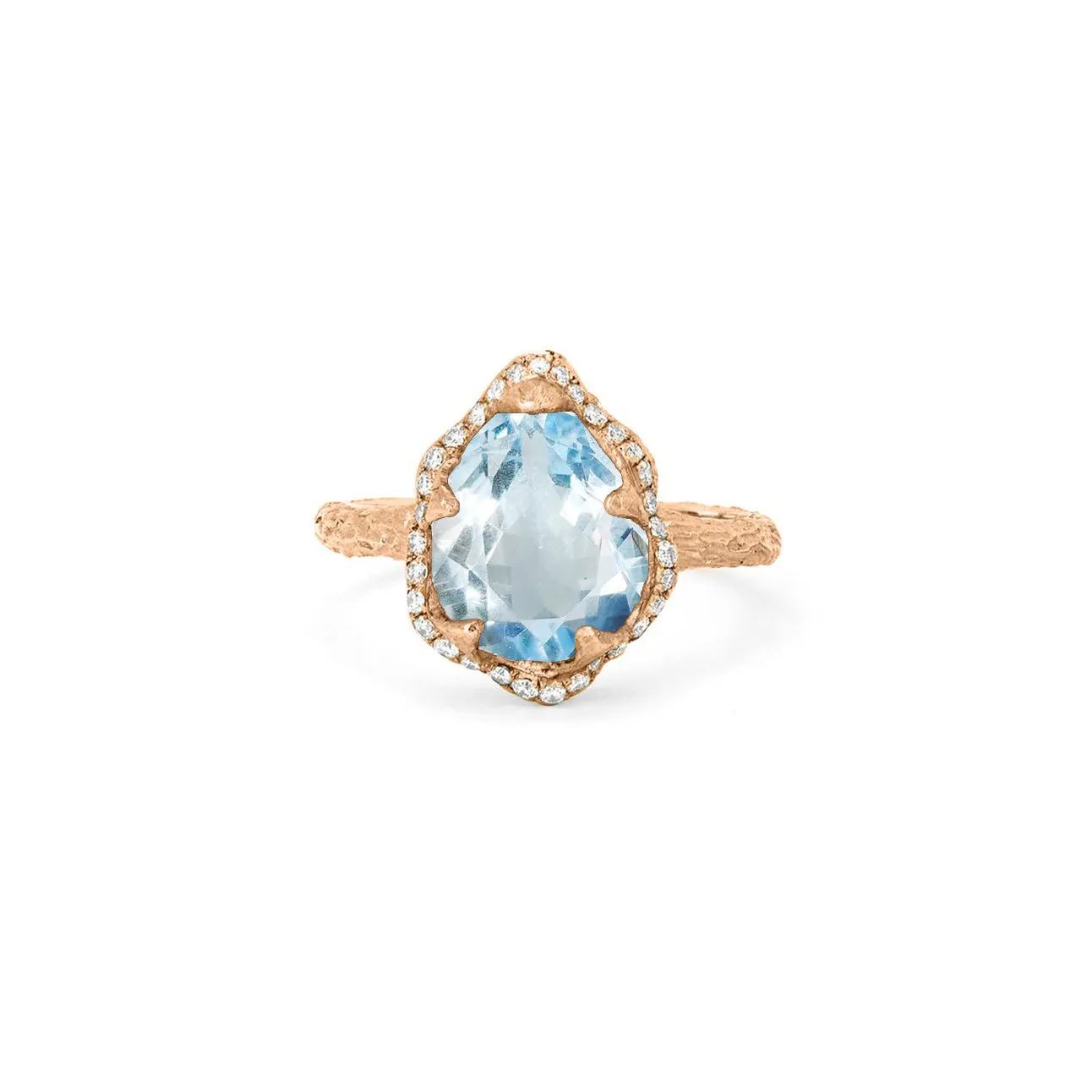 Baby Queen Water Drop Aquamarine Ring with Full Pavé Diamond Halo