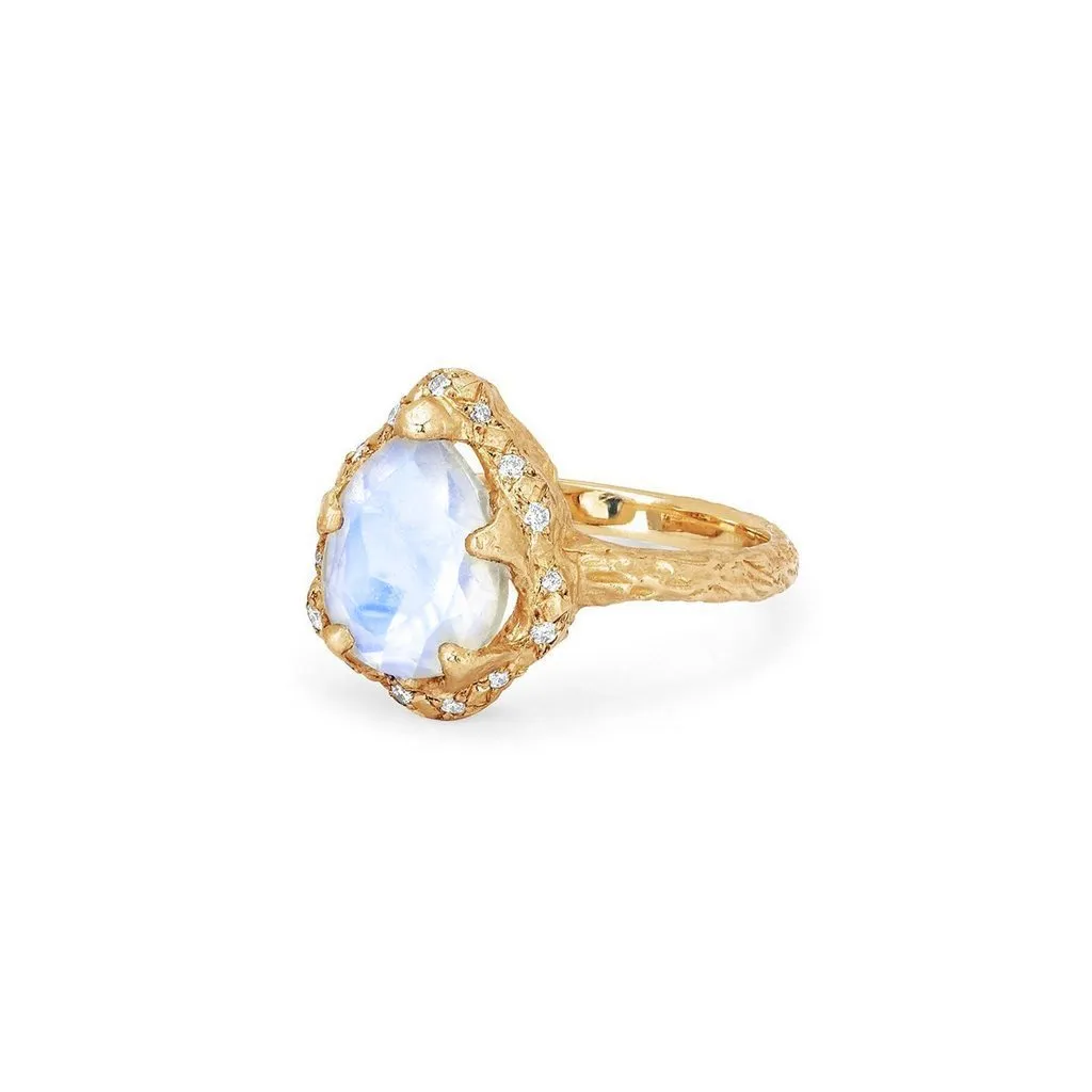 Baby Queen Water Drop Moonstone Ring with Sprinkled Diamonds | Ready to Ship