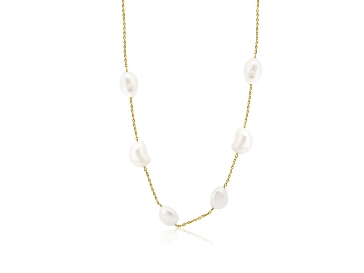 Baroque Pearl Station Gold Chain Necklace