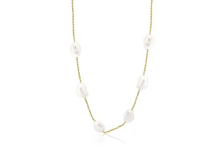 Baroque Pearl Station Gold Chain Necklace