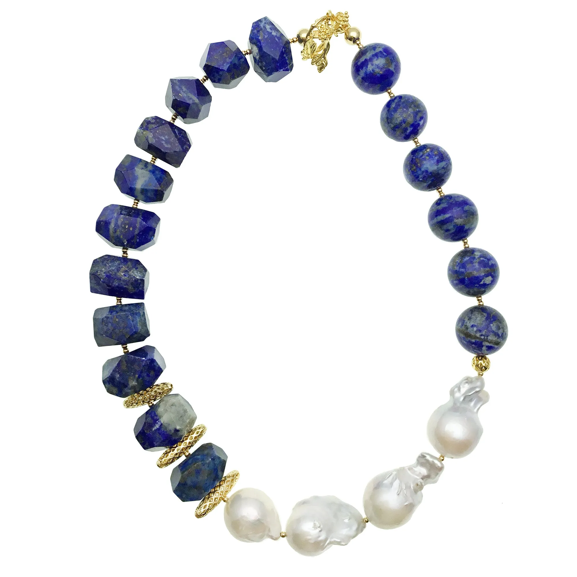 Baroque Pearls With Lapis Stunning Necklace CN001