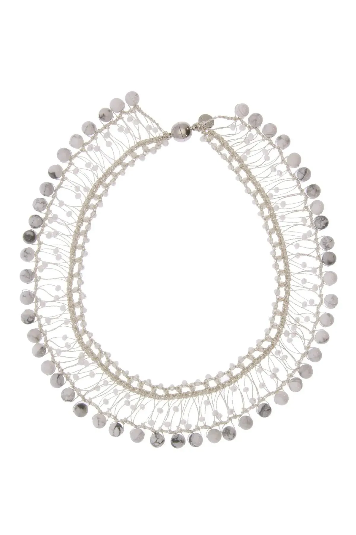 Beaded Collar Chain Duo Stone Necklace