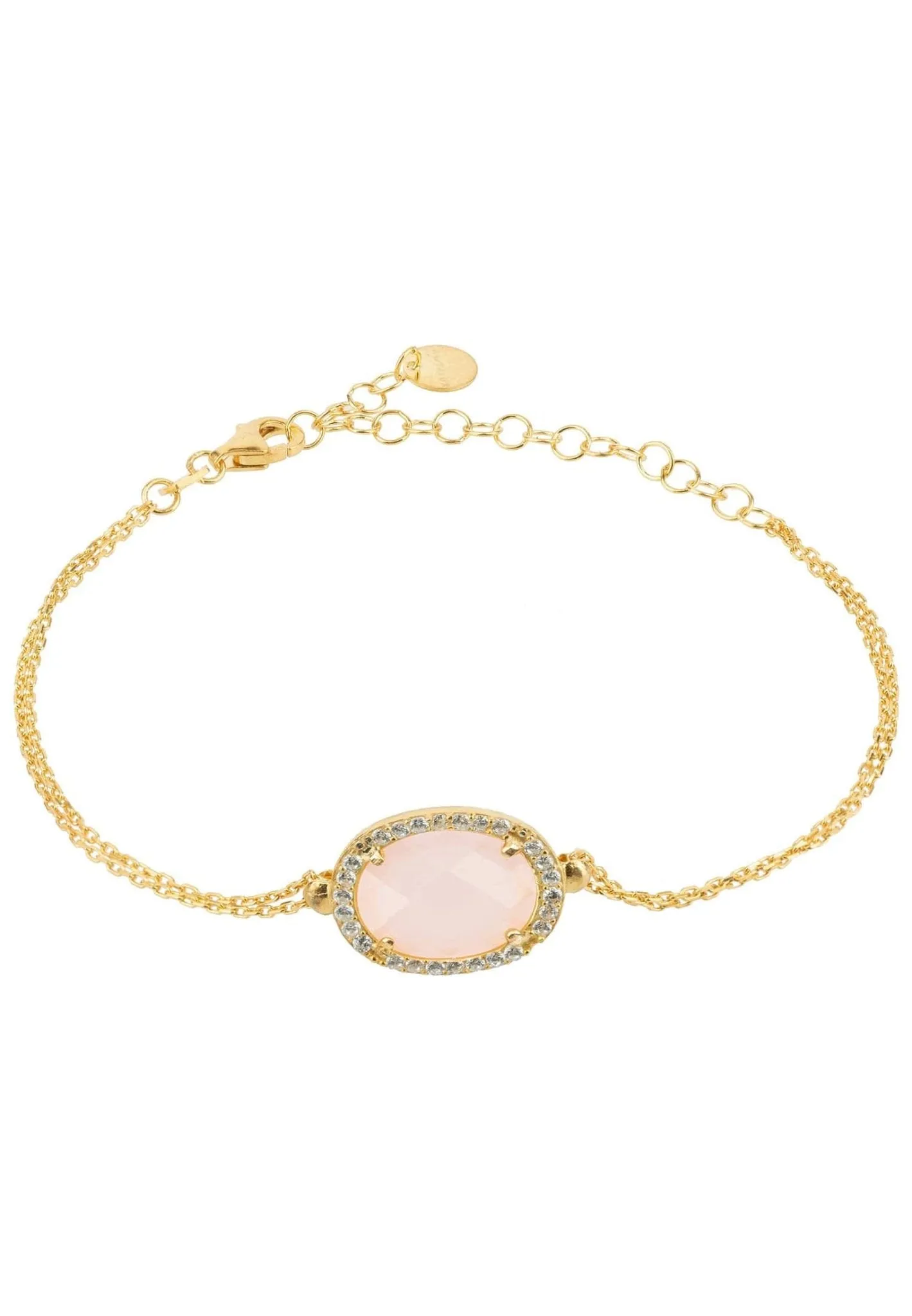 Beatrice Oval Gemstone Bracelet Gold Rose Quartz