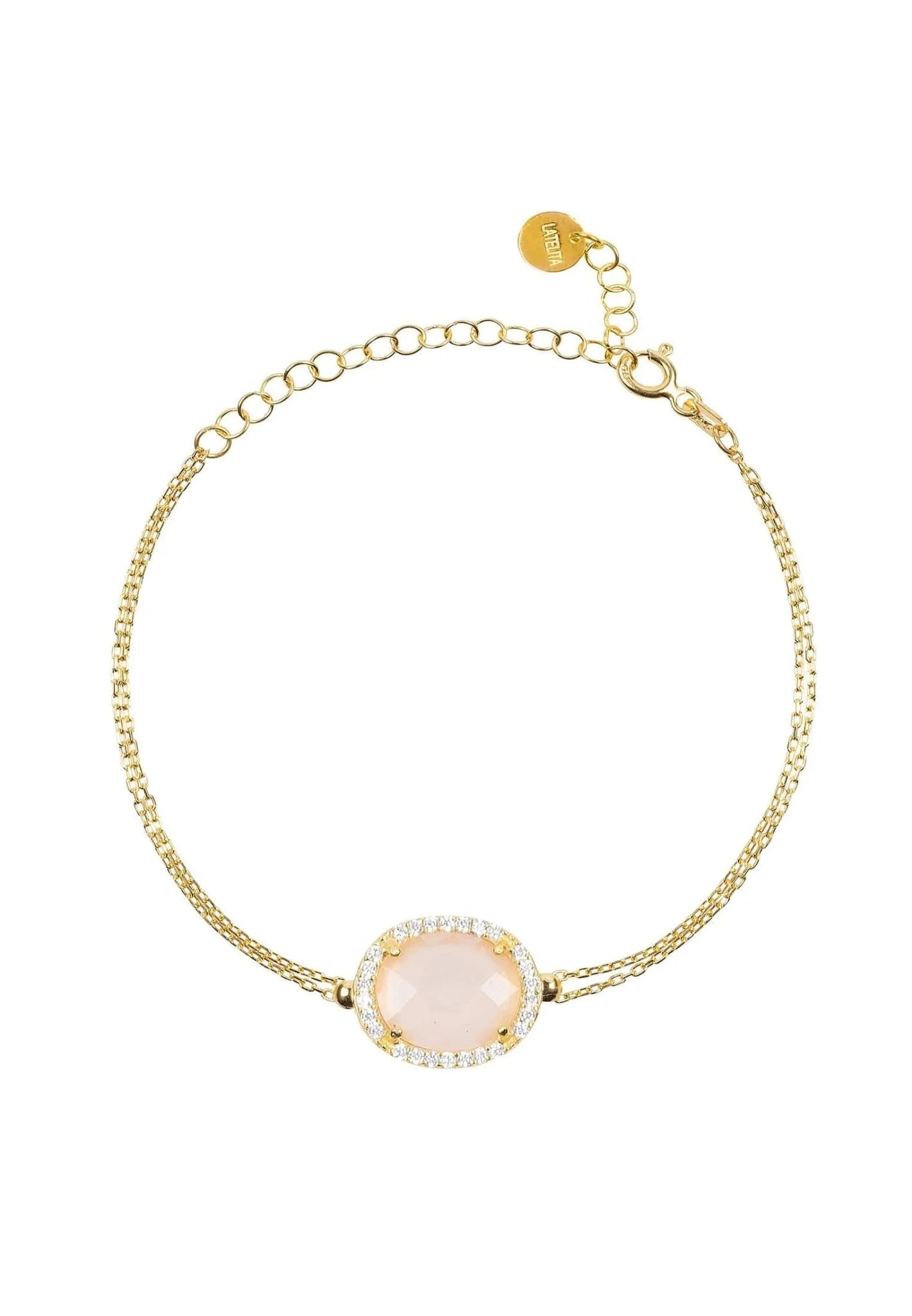 Beatrice Oval Gemstone Bracelet Gold Rose Quartz