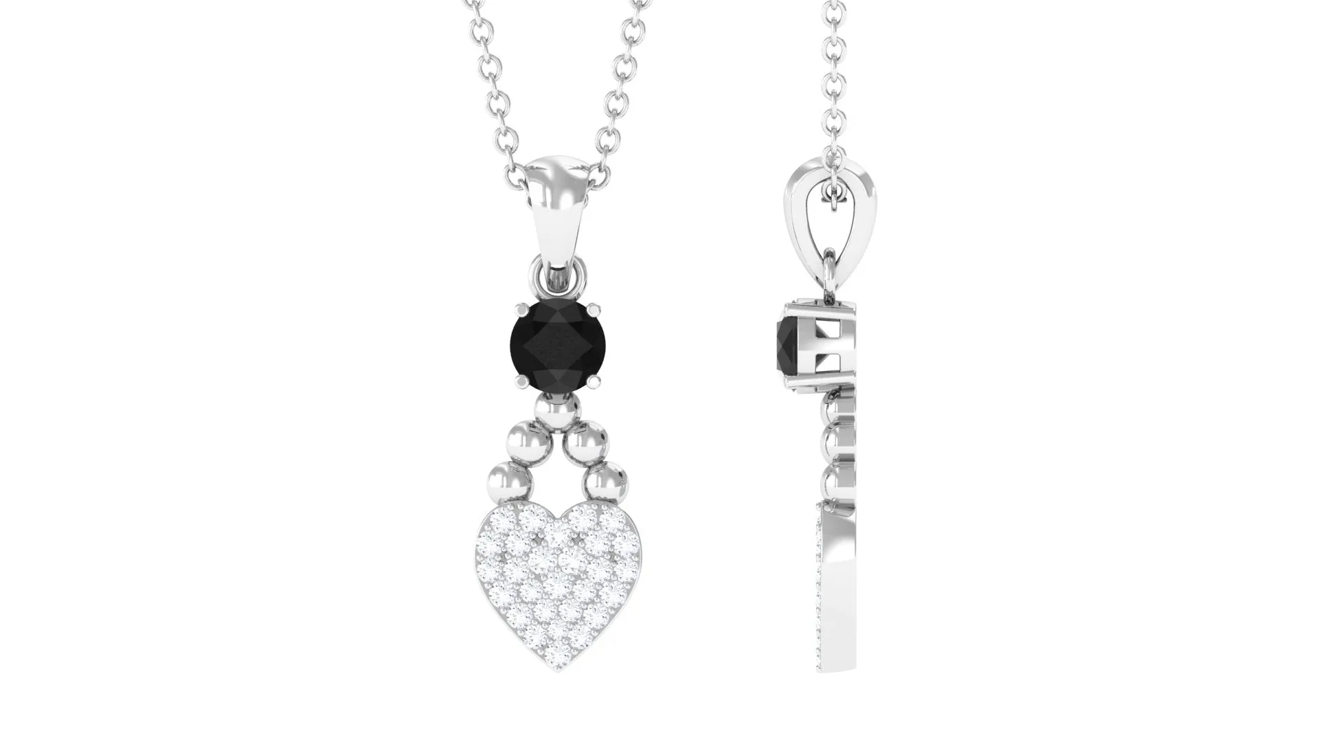 Black and White Diamond Heart Drop Pendant with Beaded Detailing