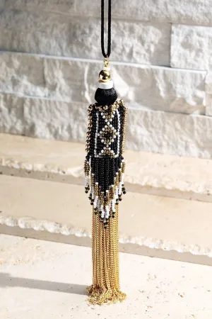 Black Beaded Long Necklace