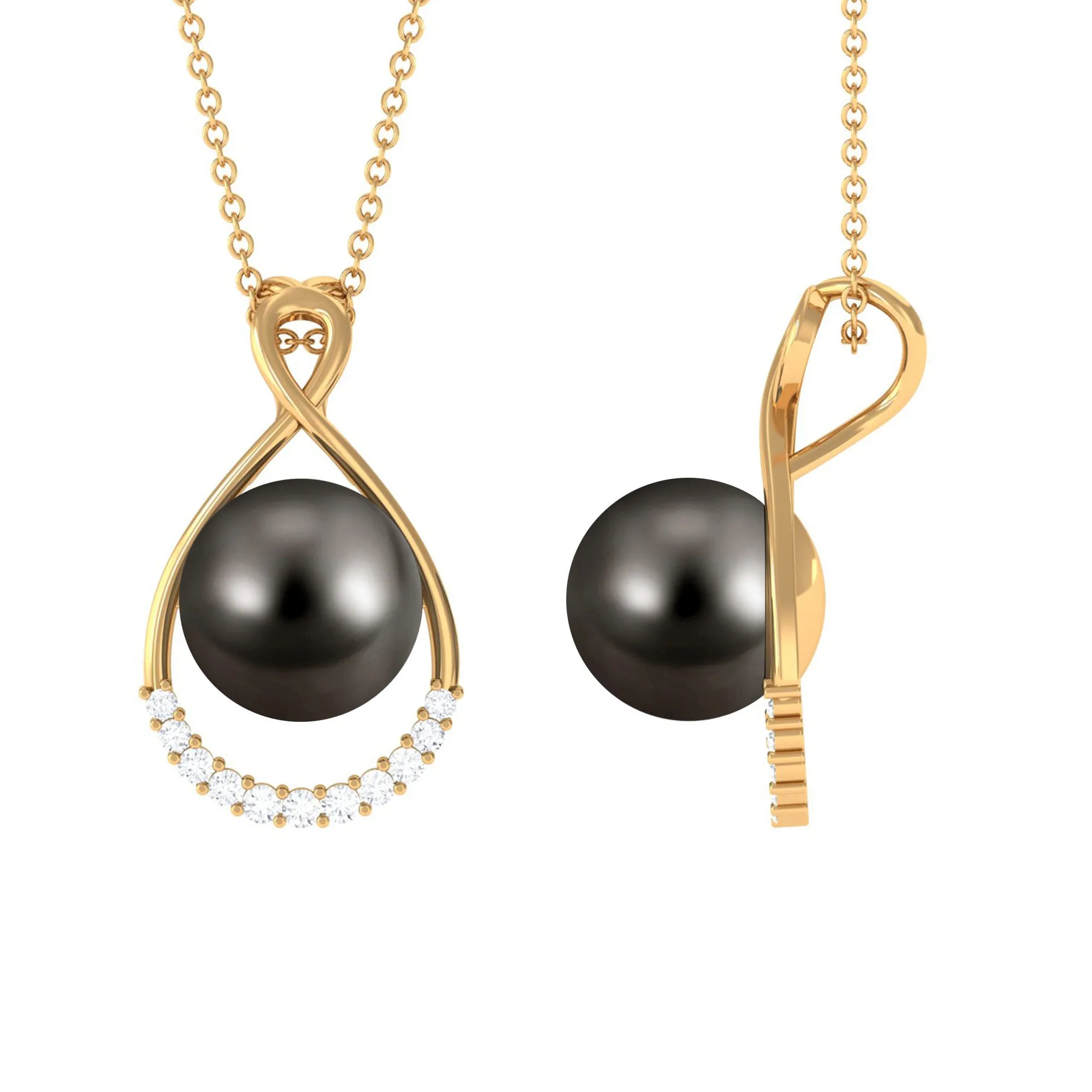 Black Tahitian Pearl and Diamond Teardrop Pendant