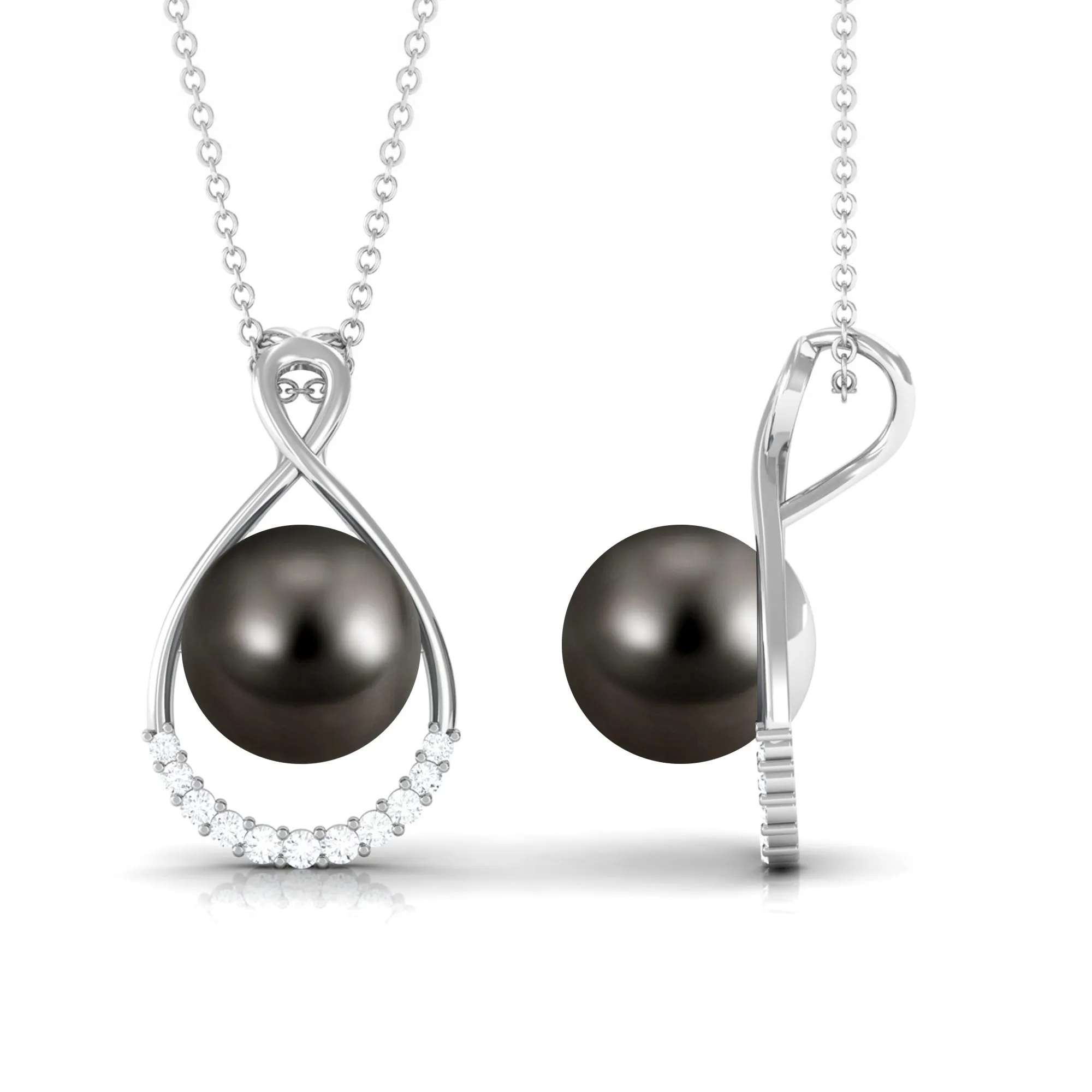 Black Tahitian Pearl and Diamond Teardrop Pendant