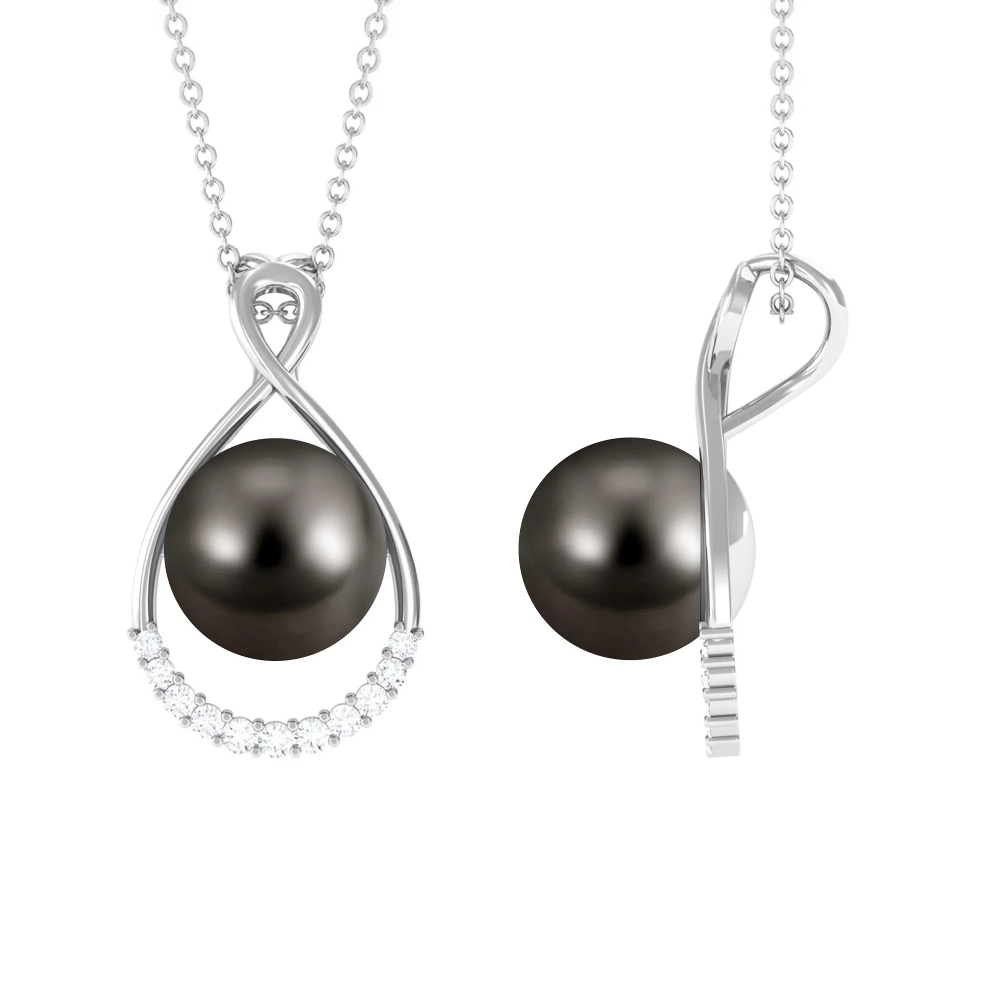 Black Tahitian Pearl and Diamond Teardrop Pendant