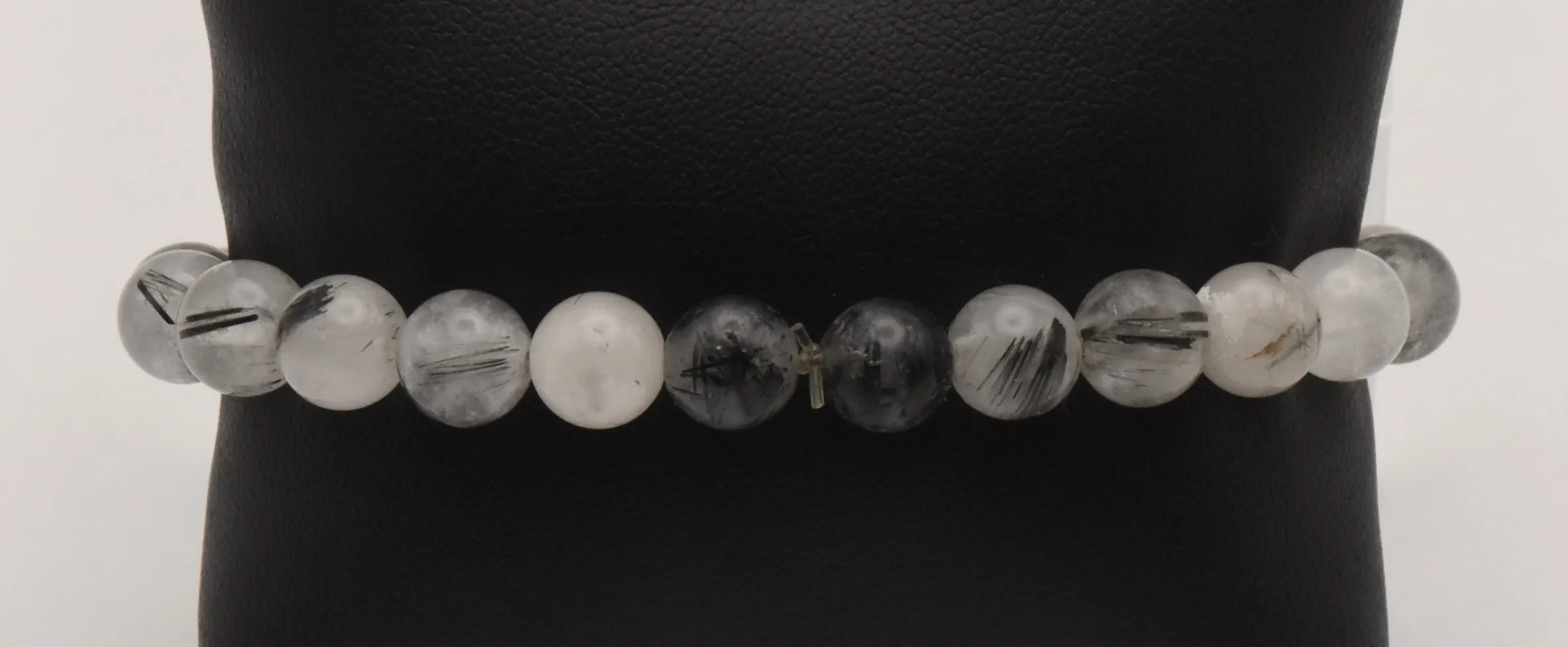 Black Tourmalinated Quartz Beaded Stretch Bracelet