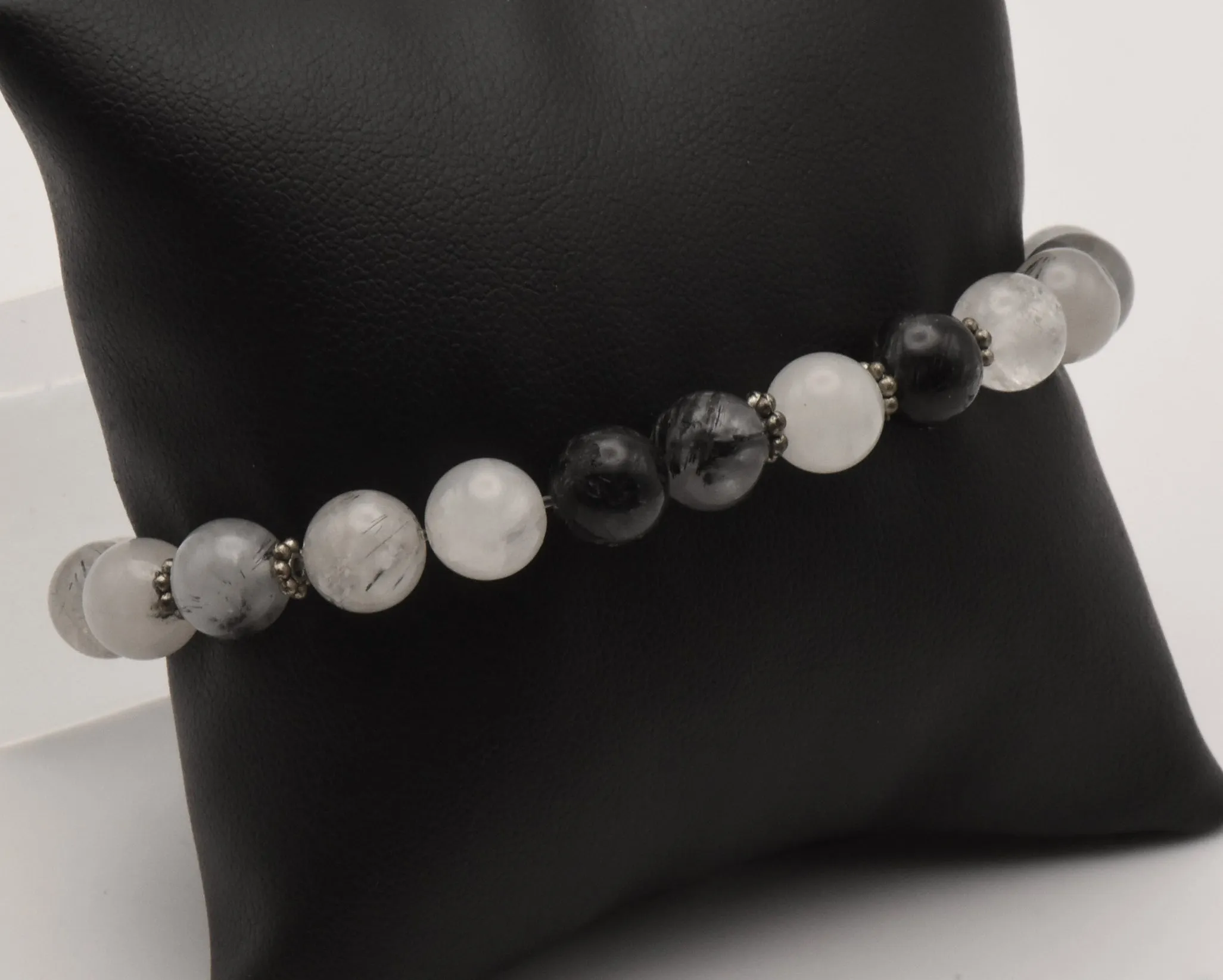 Black Tourmalinated Quartz Beaded Stretch Bracelet