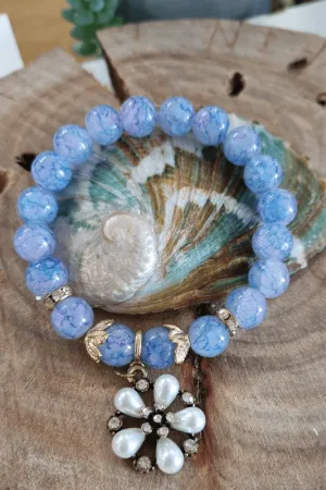 Blue Marble Glass Bead Bracelet