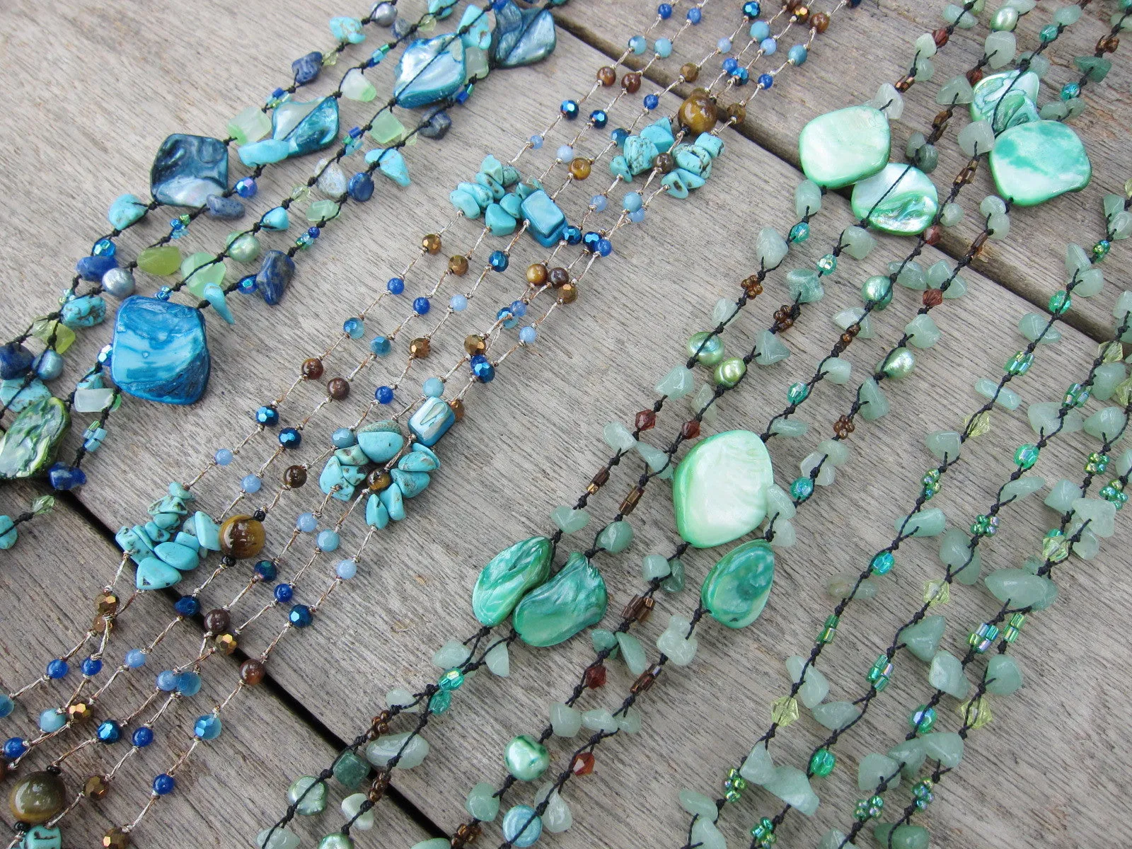 Bohemian Necklaces in Green Aventurine   Turquoise Blue Mix - ALL on SALE!