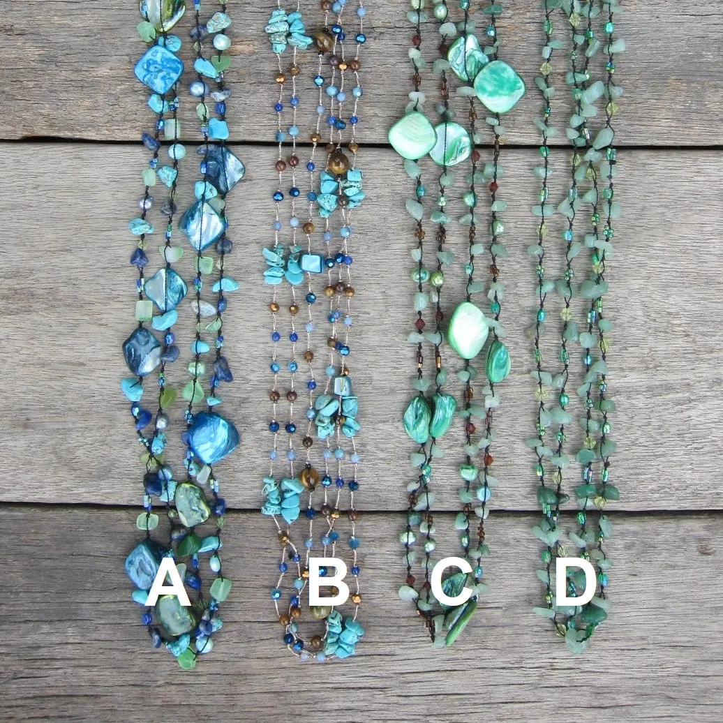 Bohemian Necklaces in Green Aventurine   Turquoise Blue Mix - ALL on SALE!