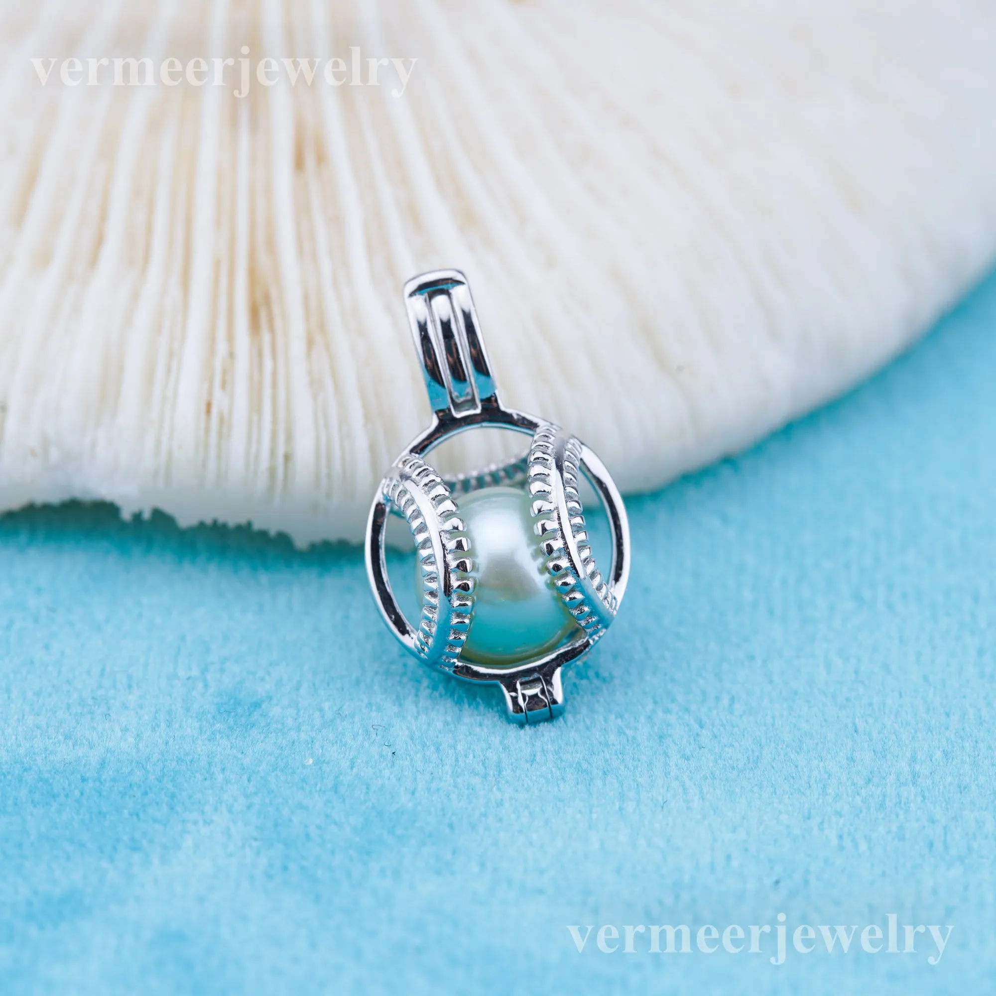 C030116 sterling silver Freshwater pearl cage pendant necklace jewelry locket for pearl party