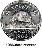 Canada Copper 1986 5 cents  (Elizabeth II) 4.6gr .750