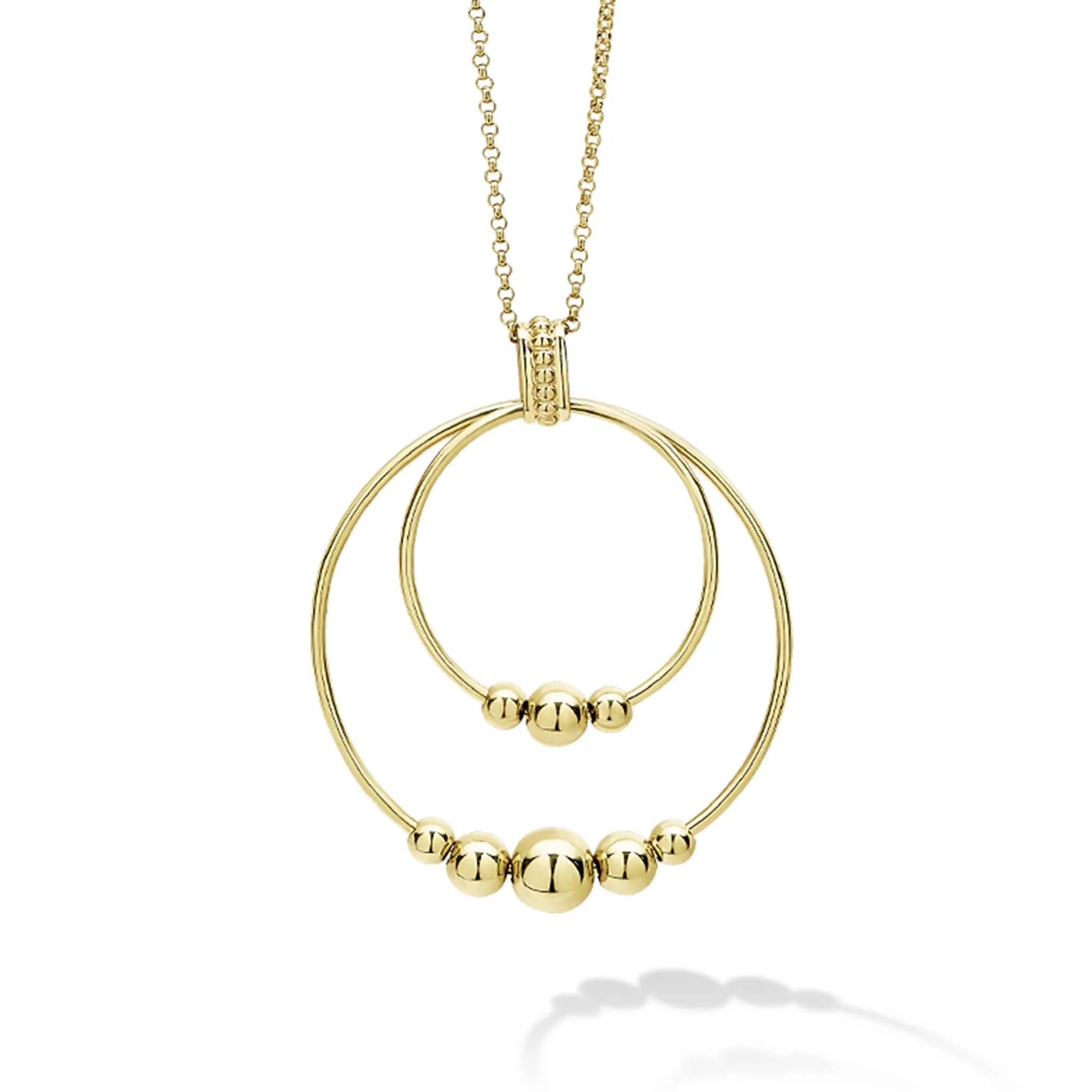 Caviar Gold 18K Gold Double Circle Bead Pendant Necklace