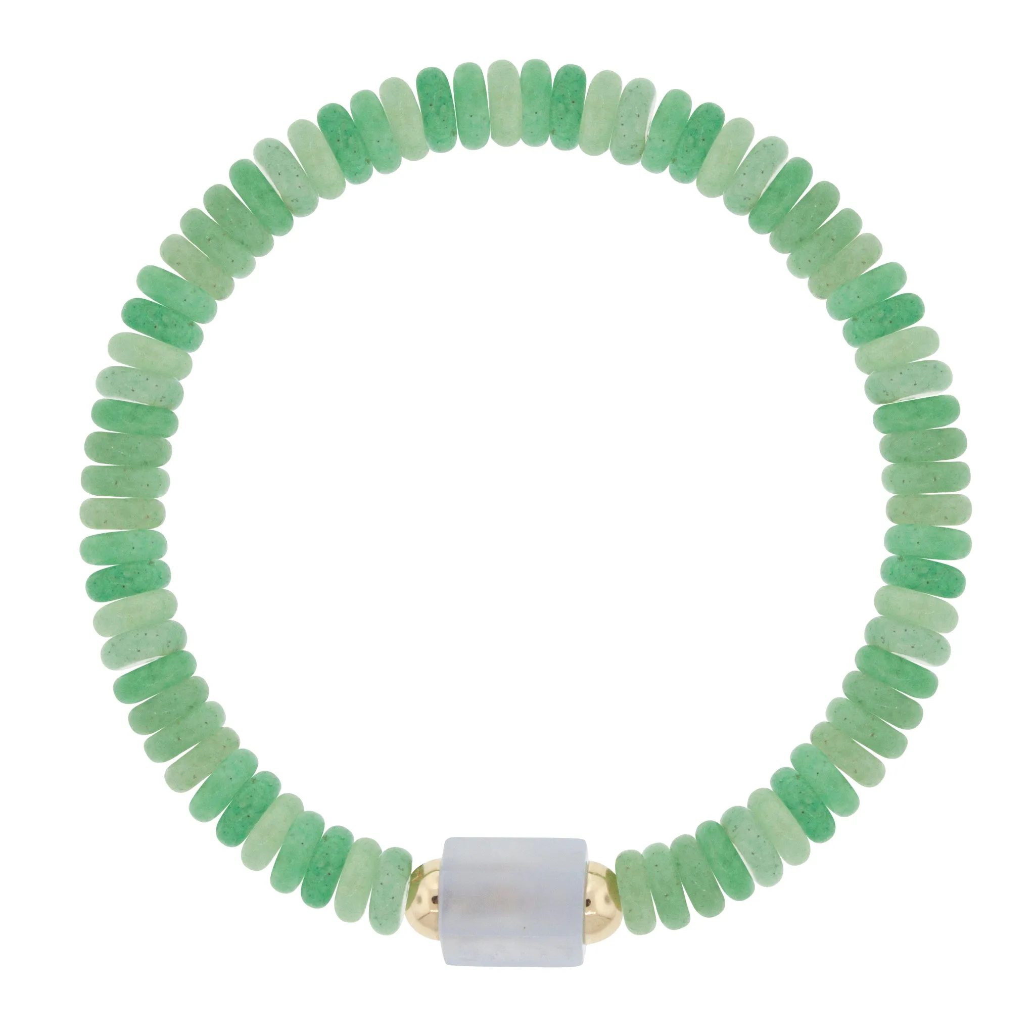 Chalcedony Hexagon Bolt on Chrysoprase Beaded Bracelet