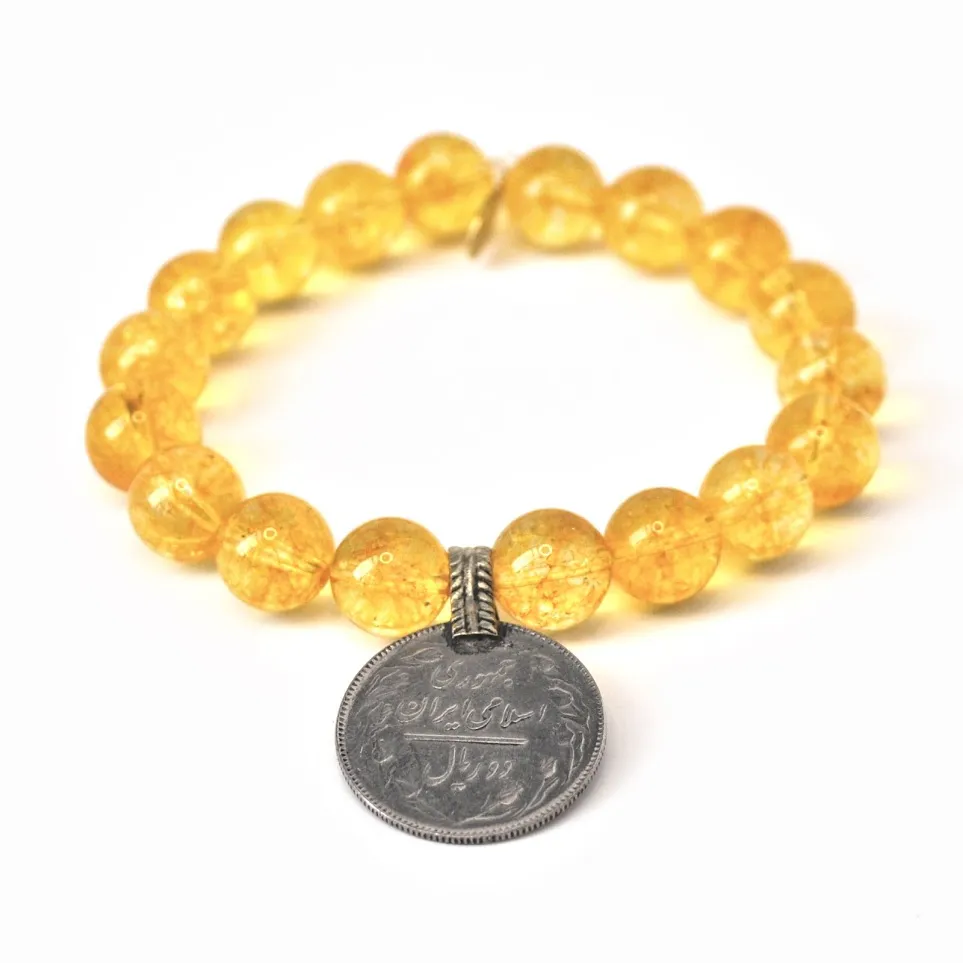 Citrine Crystal Bracelet | Honey   Silver Coin Bracelet