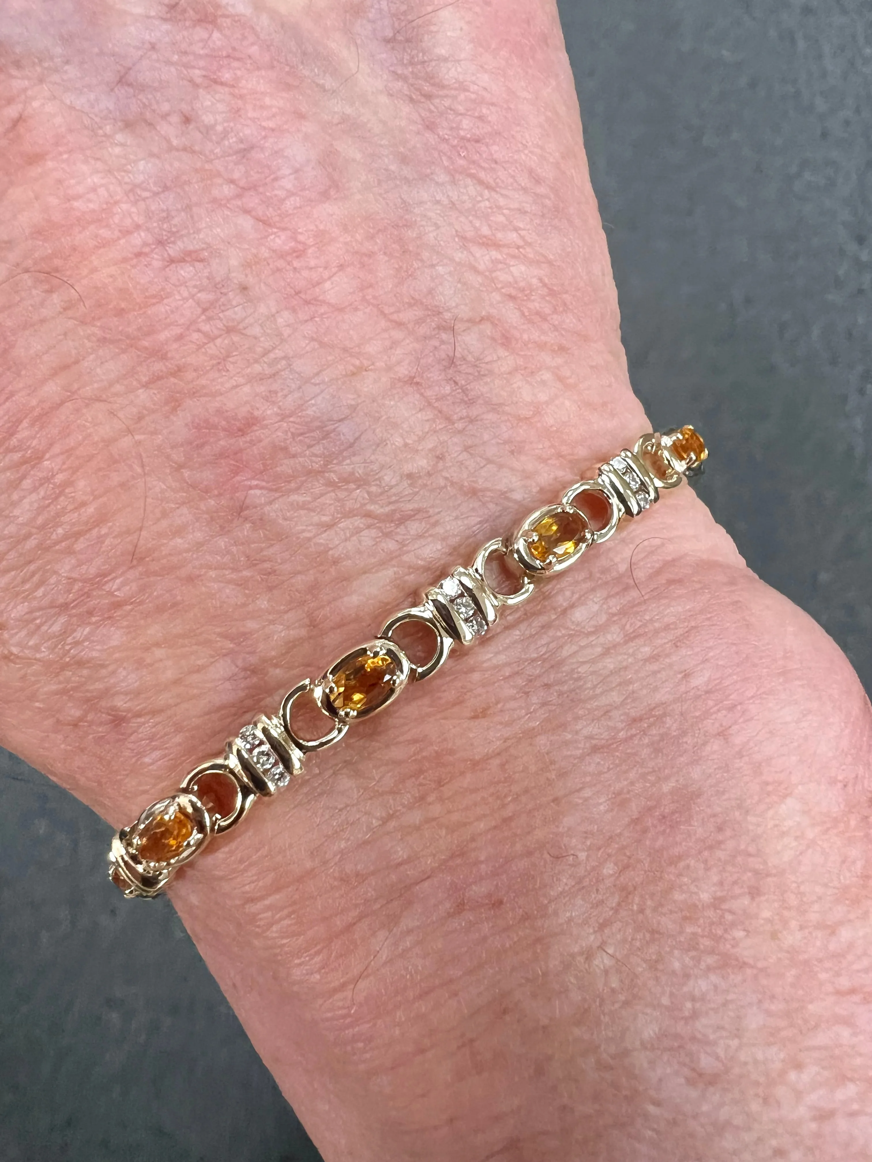 Citrine Diamond Yellow Gold Link Bracelet