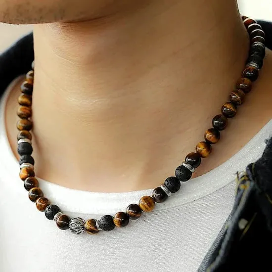 Classy Men Beaded Tiger Eye Stone Necklace