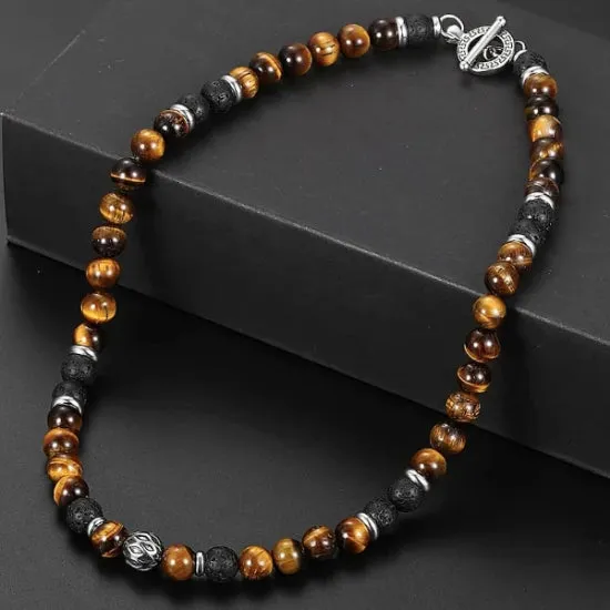 Classy Men Beaded Tiger Eye Stone Necklace